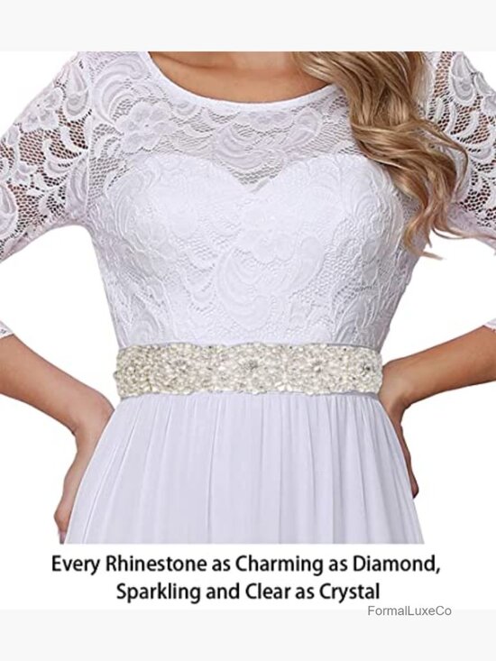 Wedding Dress Belt - Sparkly Rhinestone Beaded Sash with Pearl Trim 36\